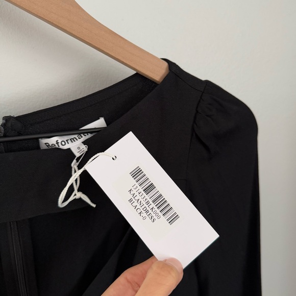 Reformation 0 NEW Kalani Midi Dress Black Long Sleeve Cut Out Neck Slit Cut - Picture 6 of 12